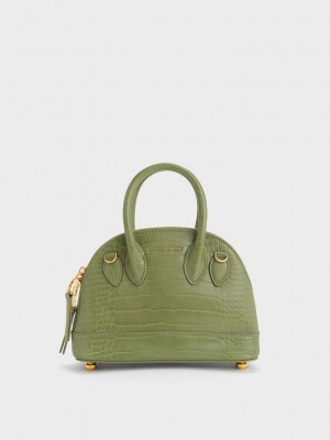 Charles & Keith Harmonee Croc-Embossed Bowling Bag Zeytin Yeşili | GCTQ-74159