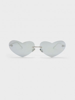 Charles & Keith Heart-Shaped Cat-Eye Sunglasses Gümüş | GJPI-40137