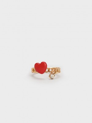 Charles & Keith Heart Embellished Chain-Link Ring Kırmızı | DXTH-03265