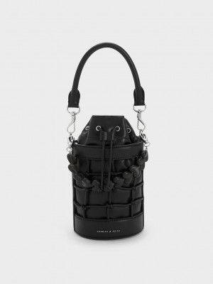 Charles & Keith Heart Motif Caged Bucket Bag Siyah | BPEA-76913