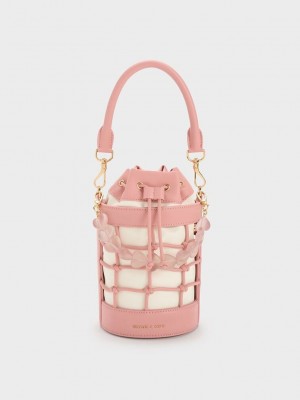 Charles & Keith Heart Motif Caged Bucket Bag Renkli | VARN-58129