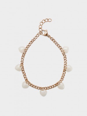 Charles & Keith Heart Motif Chain-Link Bracelet Altın | PLCT-96782