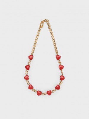Charles & Keith Heart Motif Choker Necklace Kırmızı | FZYQ-08647