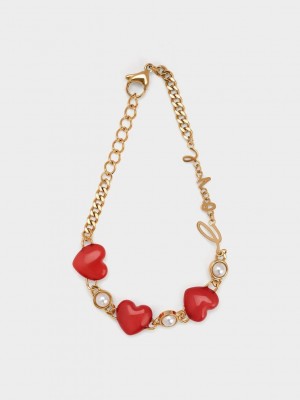 Charles & Keith Heart Motif Embellished Bracelet Kırmızı | YRPX-84126