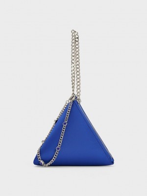 Charles & Keith Hera Satin Pyramid Clutch Mavi | UYSF-19640
