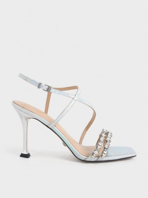 Charles & Keith Holographic Deri Gem-Embellished Askısı Sandals Renkli | XTZA-16258