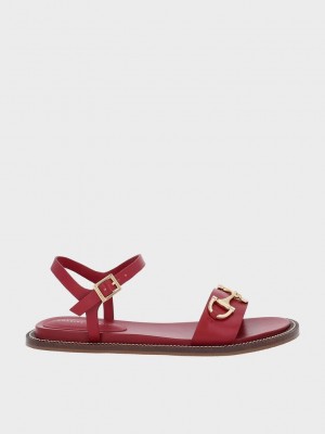 Charles & Keith Horsebit Back Askılı Sandals Kırmızı | QOHF-07654
