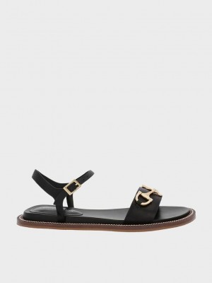 Charles & Keith Horsebit Back Askılı Sandals Siyah | VYAZ-16749