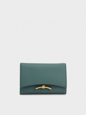 Charles & Keith Huxley Metallic-Accent Front Flap Wallet Turkuaz | QLYZ-03748