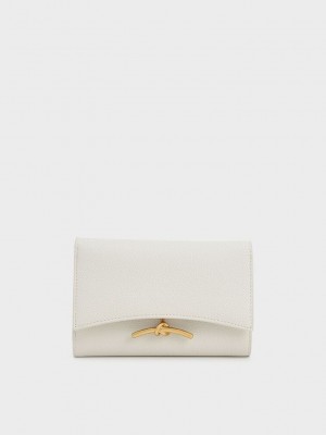 Charles & Keith Huxley Metallic-Accent Front Flap Wallet Krema | GZDW-04281