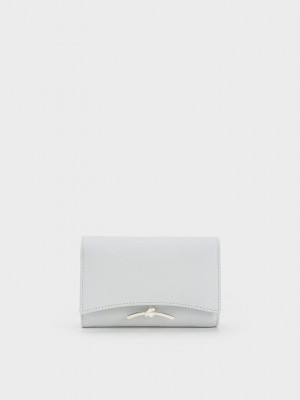 Charles & Keith Huxley Metallic-Accent Front Flap Wallet Açık Gri | CMWP-79036