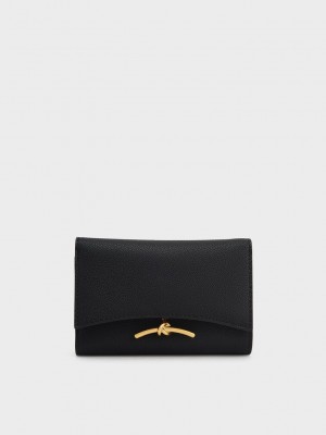 Charles & Keith Huxley Metallic-Accent Front Flap Wallet Siyah | TWVN-68273