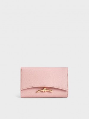 Charles & Keith Huxley Metallic Accent Front Flap Wallet Açık Pembe | UVPJ-03745