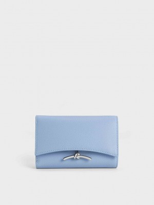 Charles & Keith Huxley Metallic Accent Front Flap Wallet Açık Mavi | SGIN-74063