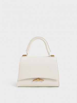 Charles & Keith Huxley Metallic Push-Lock Top Handle Bag Krema | HDCF-90241