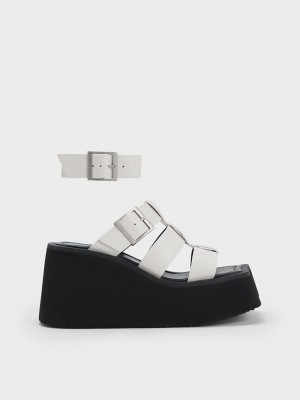 Charles & Keith IIsa Flatform Gladiator Sandals Beyaz | JUWN-20584