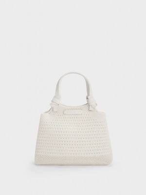 Charles & Keith Ida Knotted Handle Örme Tote Bag Beyaz | NRUA-32506