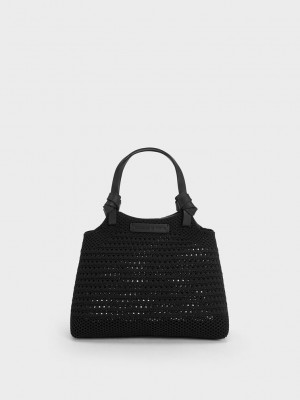 Charles & Keith Ida Knotted Handle Örme Tote Bag Siyah | KYGL-69720
