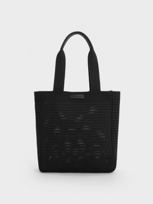 Charles & Keith Ida Örme Tote Bag Siyah | XTHM-71924