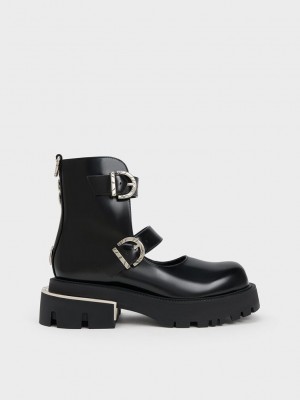 Charles & Keith Illustrated Heart Charm Ankle Boots Siyah | NJHG-34926