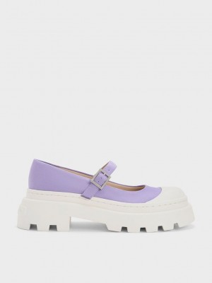 Charles & Keith Indra Textured Two-Tone Platform Mary Janes Mor | QKJO-43265