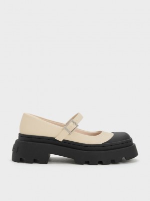 Charles & Keith Indra Two-Tone Platform Mary Janes Pembe | DLAU-47821