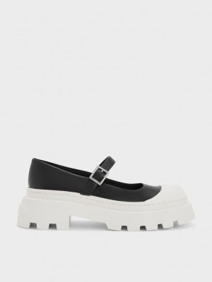 Charles & Keith Indra Two-Tone Platform Mary Janes Siyah | XSYT-89271