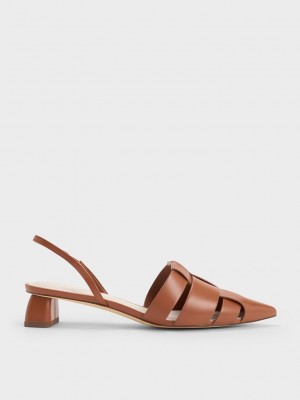 Charles & Keith Interwoven Arkası Açık Pumps Kahverengi | SZFH-61453