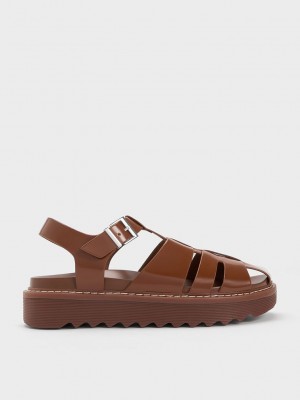 Charles & Keith Interwoven Buckled Sandals Kahverengi | INGS-47026