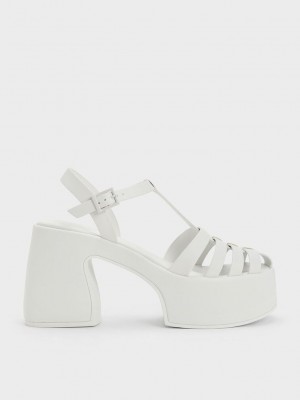 Charles & Keith Interwoven Platform Gladiator Sandals Beyaz | BXYW-13546