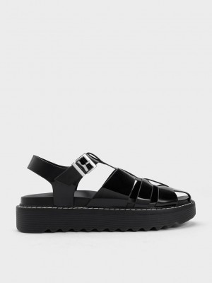 Charles & Keith Interwoven Rugan Buckled Sandals Siyah | QXST-63798