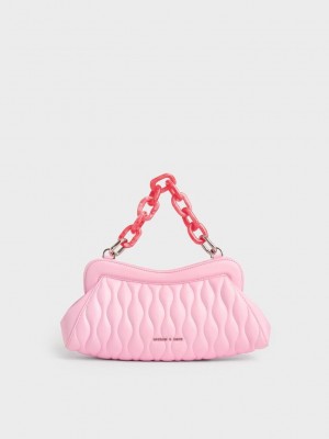 Charles & Keith Iva Acrylic Handle Clutch Pembe | SCUW-03745