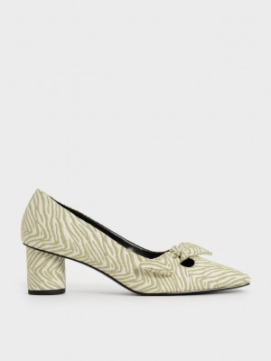 Charles & Keith Jacquard Zebra Print Bow Pumps Yeşil | VUKB-12459