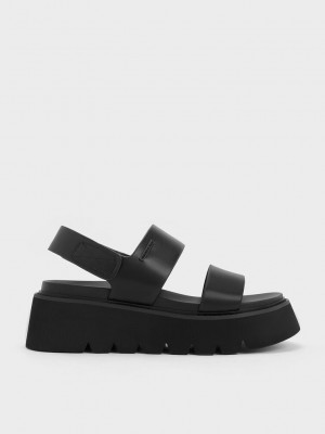 Charles & Keith Jadis Tıknaz Flatform Sandals Siyah | JNYO-53271