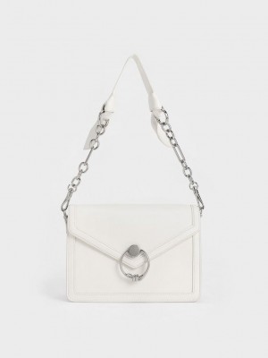 Charles & Keith Joelle Envelope Shoulder Bag Beyaz | KJYX-62983