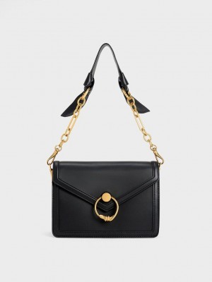 Charles & Keith Joelle Envelope Shoulder Bag Siyah | WZAC-79361