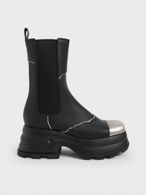 Charles & Keith Jules Deri Chelsea Boots Siyah | HYQD-67435