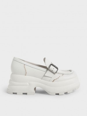 Charles & Keith Jules Platform Buckled Loafers Beyaz | YALW-80269