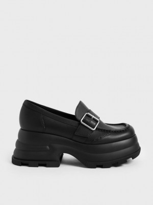 Charles & Keith Jules Platform Buckled Loafers Siyah | SYWB-04265