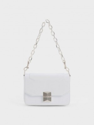 Charles & Keith Kalinda Metallic Accent Boxy Bag Beyaz | GMAE-38267