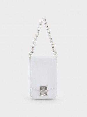 Charles & Keith Kalinda Metallic Accent Phone Pouch Beyaz | KMWB-71956