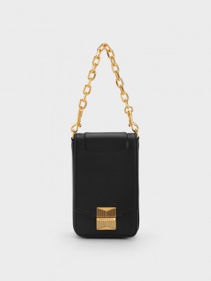 Charles & Keith Kalinda Metallic Accent Phone Pouch Siyah | EZJX-96873