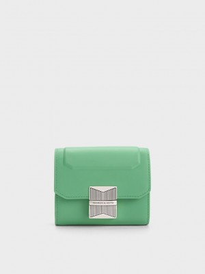 Charles & Keith Kalinda Metallic Accent Wallet Yeşil | FWZO-35708