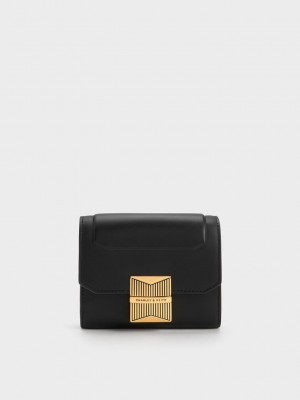 Charles & Keith Kalinda Metallic Accent Wallet Siyah | FOPV-39658