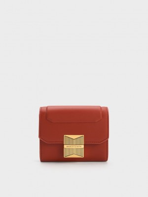 Charles & Keith Kalinda Metallic Accent Wallet Koyu Kırmızı | BOEW-02476