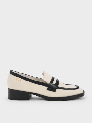 Charles & Keith Kanvas Cut-Out Penny Loafers Siyah | HIDM-62034