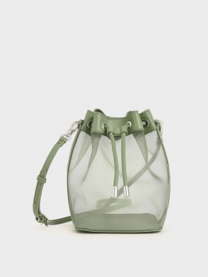 Charles & Keith Kanvas Drawstring Bucket Bag Zeytin Yeşili Yeşil | CNTF-26549