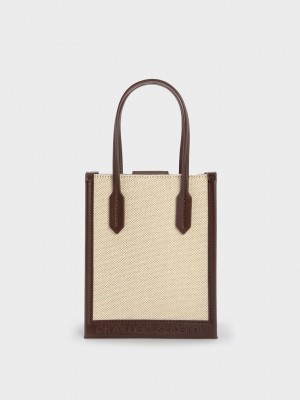 Charles & Keith Kanvas Geometric Tote Bag Koyu Kahverengi | NHGS-47613