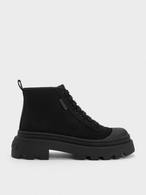 Charles & Keith Kanvas High-Top Sneakers Siyah | KITM-63921
