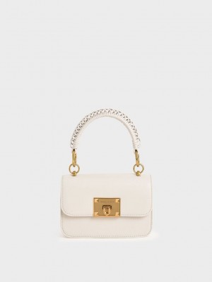Charles & Keith Kanvas Metallic Turn-Lock Bag Beyaz | ITUY-43612